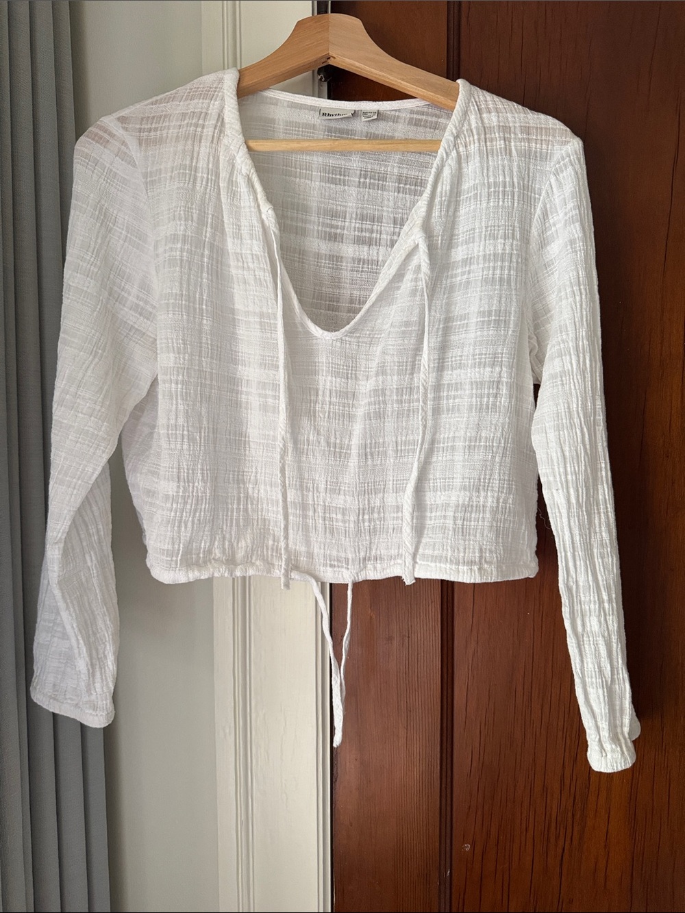 Rhythm Lightweight White Gauze Tie-Front Women's Top